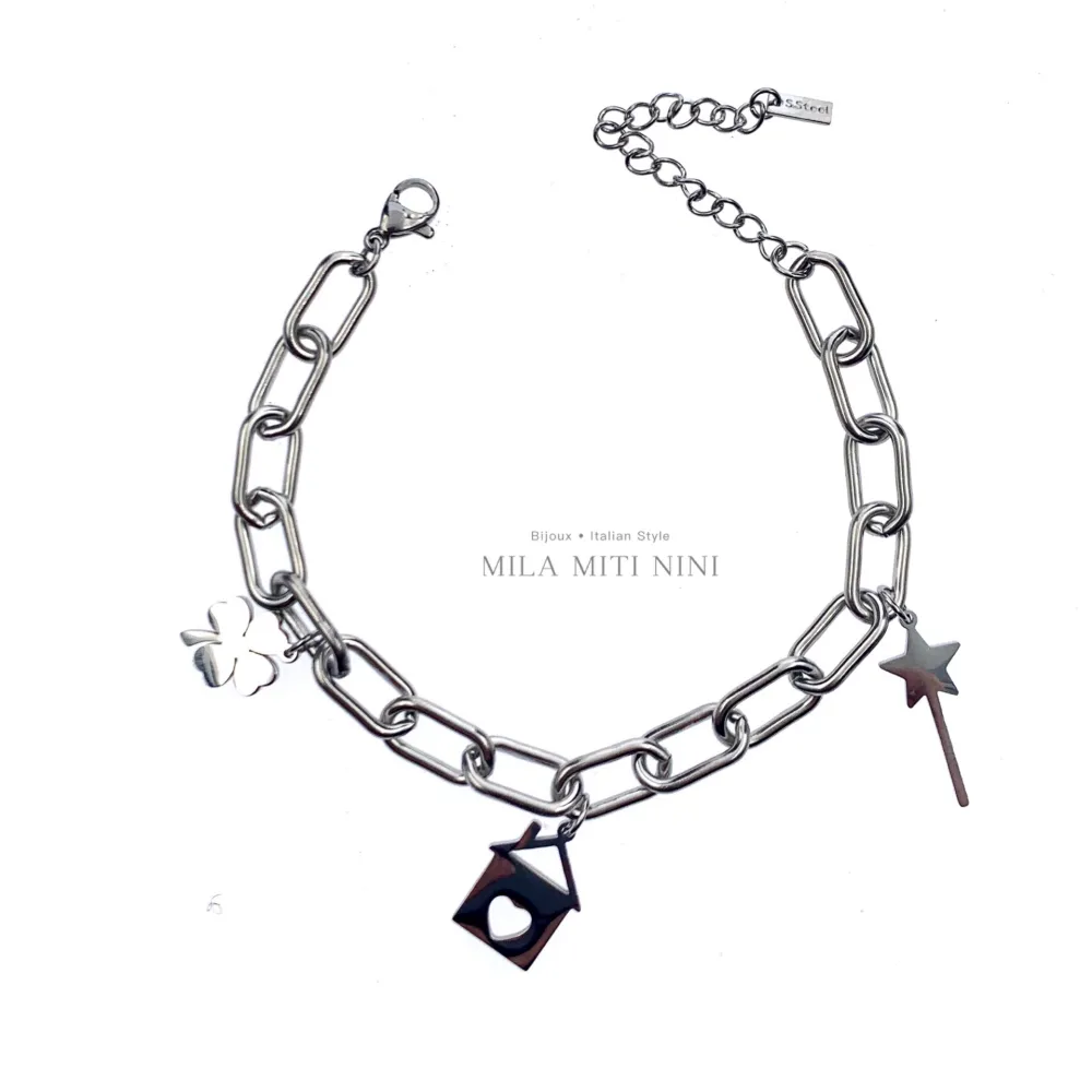 Casa Bacchetta Magica Quadrifoglio -Bracciale in Acciaio con Ch - BAC413-1249