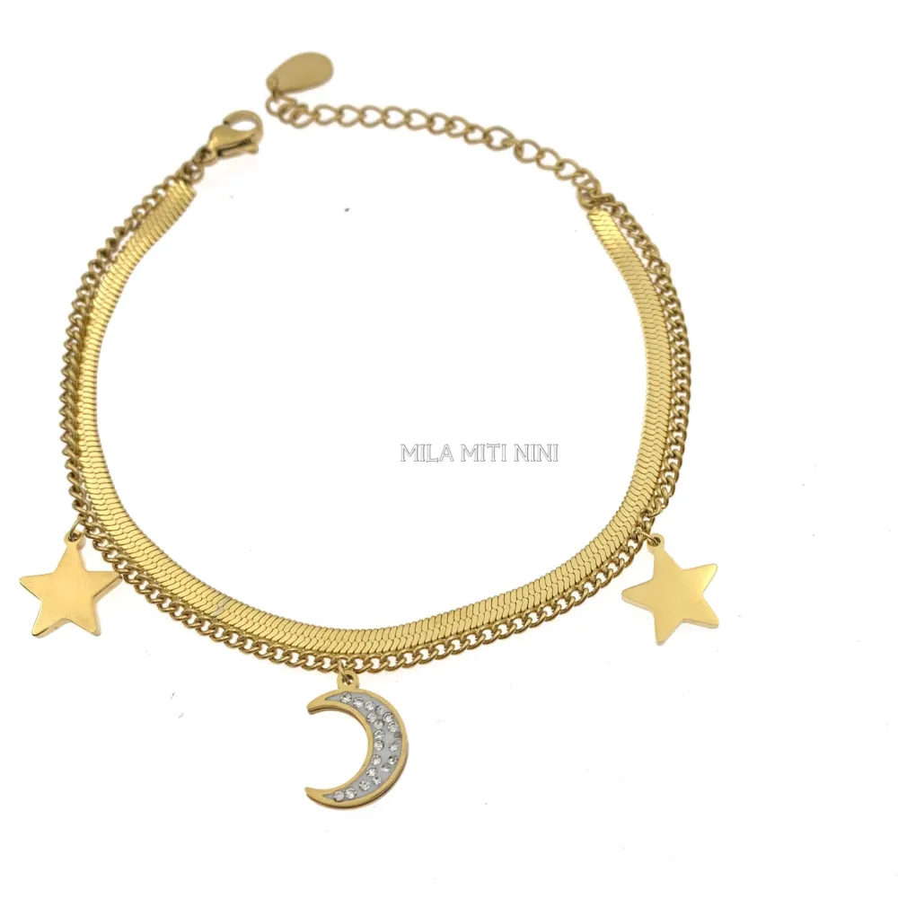BAC413-1356-Doppio Serpente stella Luna-Bracciale in Acciaio - BAC413-1252