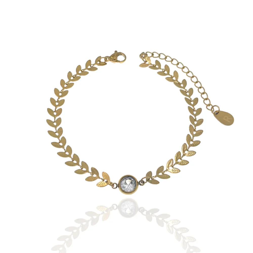 Foglia con Punto Luce-Bracciale in Acciaio - BAC-413-1266