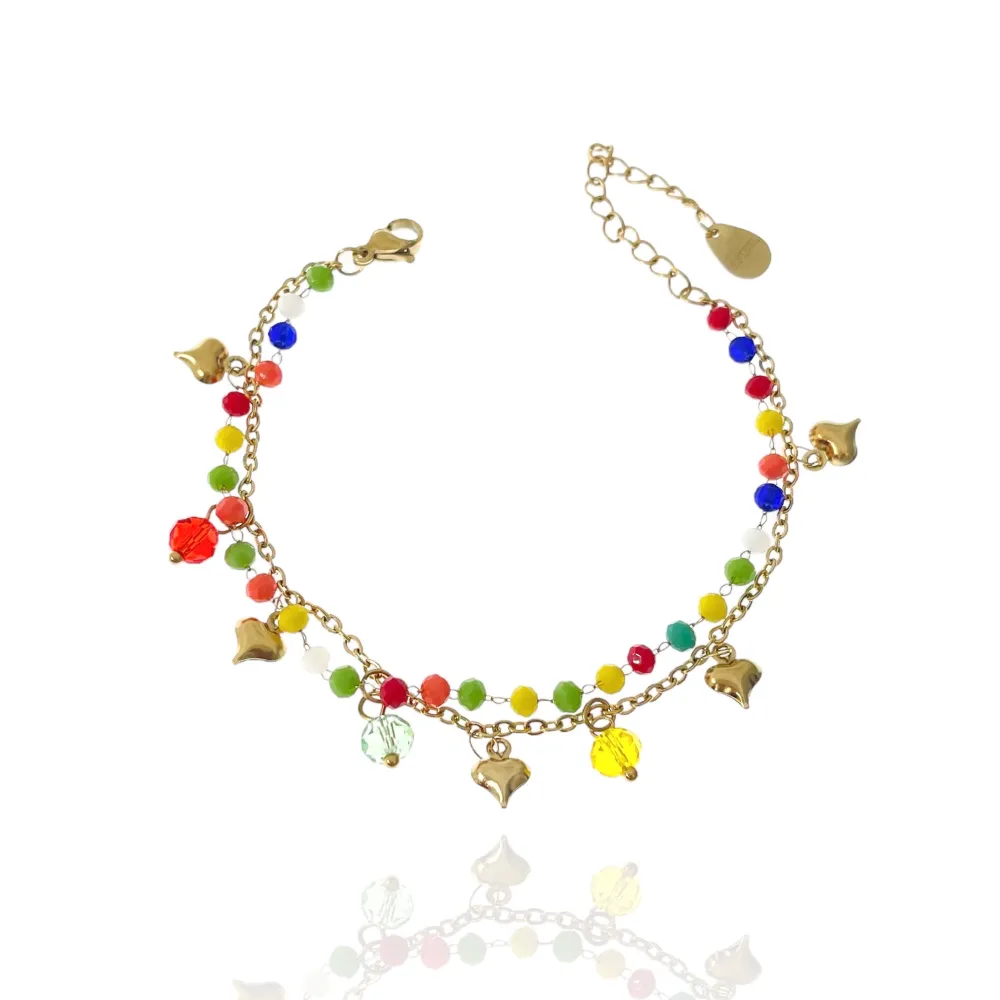 Doppia Catena con Cuore-Bracciale in Acciaio con Chiusura - BAC-413-1267