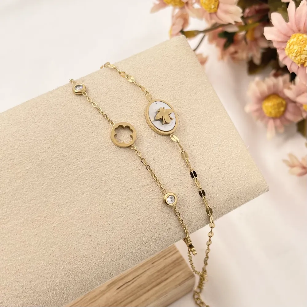 Doppia Catena con Ape-Bracciale in Acciaio con Chiusura - BAC-413-1269