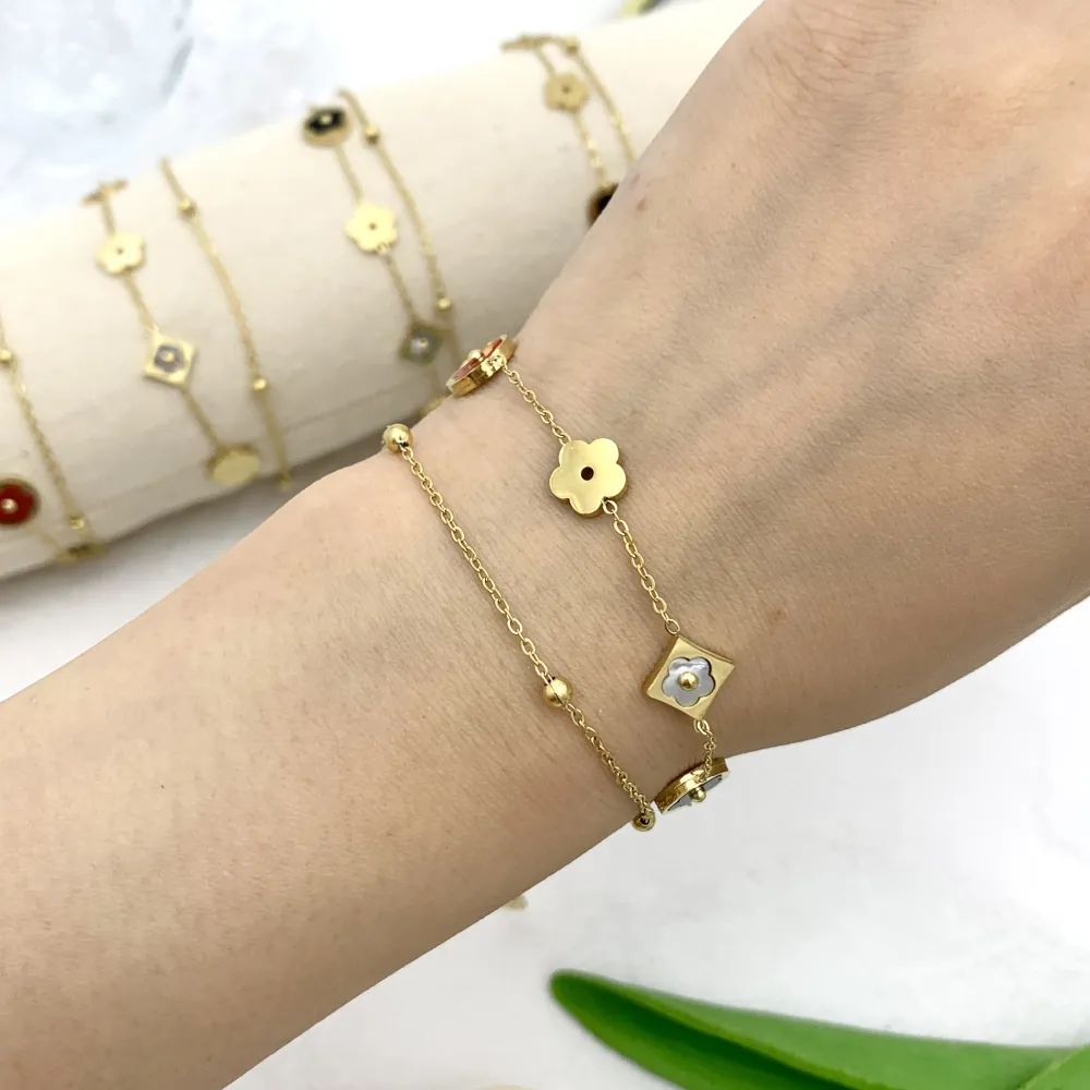 Doppio con Fiore-Bracciale in Acciaio - BAC-413-1305