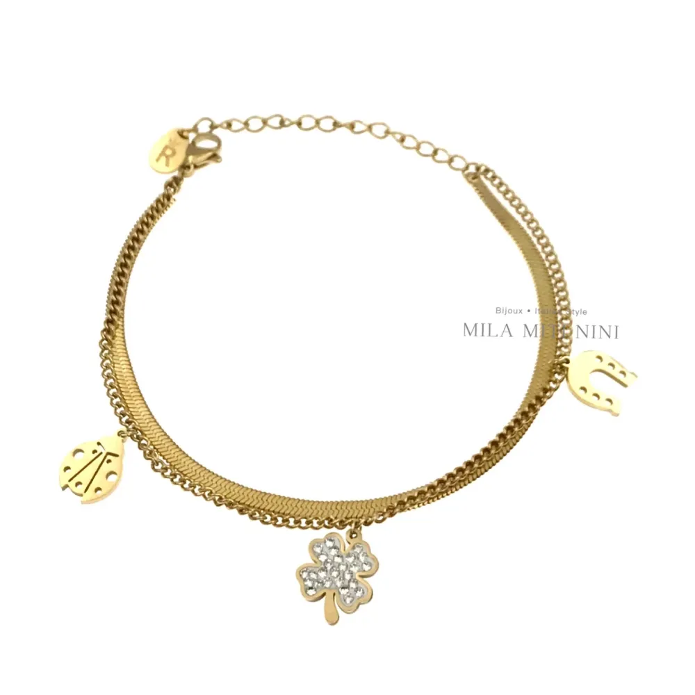 Doppio Fortuna-Bracciale in Acciaio con Chiusura - BAC413-1363