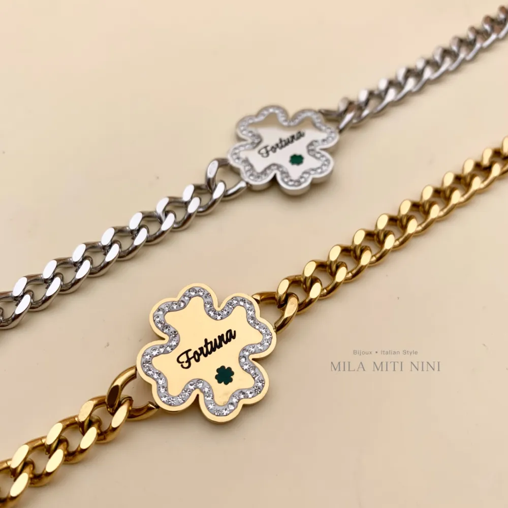 Quadrifolgio Fortuna-Bracciale in Acciaio con Chiusura - BAC413-1381