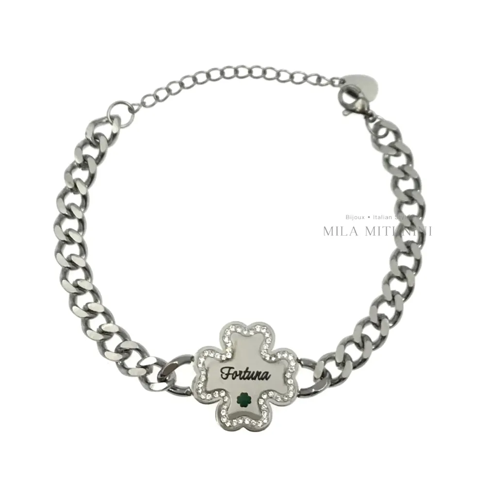 Quadrifolgio Fortuna-Bracciale in Acciaio con Chiusura - BAC413-1381