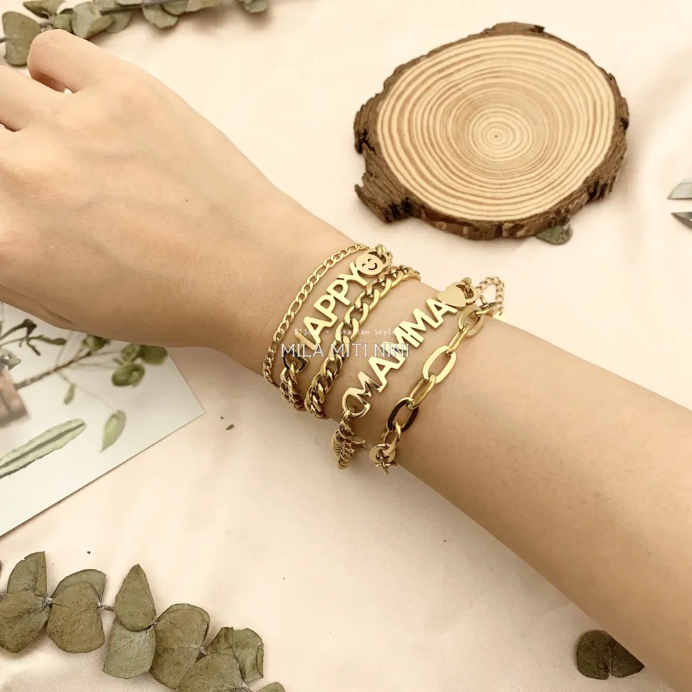 BAC413-1385-Catena 6mm Happy-Bracciale in Acciaio - BAC413-1385