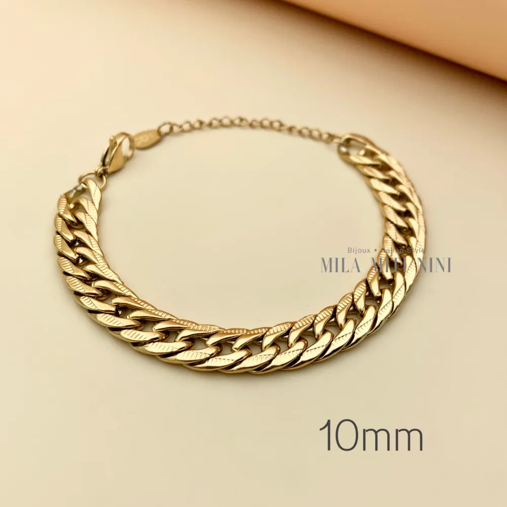 Groumette Piatto 10mm-Bracciale in Acciaio con Chiusura - BAC413-1474A