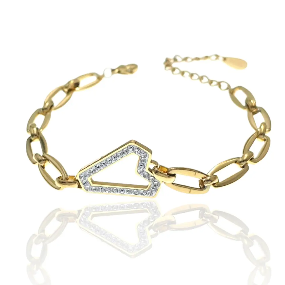 Catena con Cuore V-Bracciale in Acciaio con Chiusura - BAC-413-1746