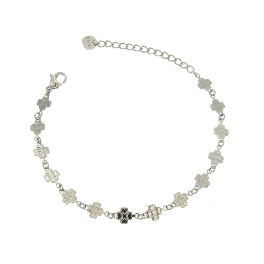 BAC6798-Catena Quadrifoglio-Bracciale con Chiusura in Acciaio - BAC6798-Catena Quadrifoglio-Bracciale con Chiusura in Acciaio