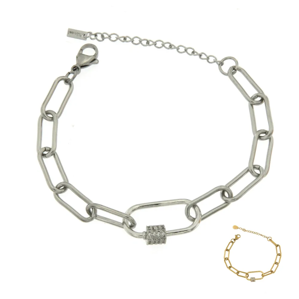 BAC7069-Ovale Zirconia- Bracciale in Acciaio - BAC7069-Ovale Zirconia- Bracciale in Acciaio