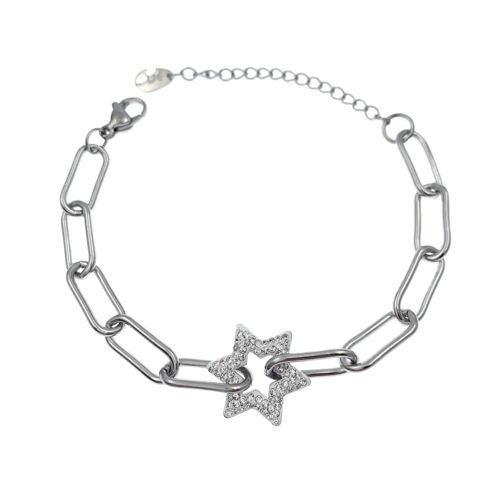 BAC7470-Catena con Stella-Bracciale in Acciaio - BAC7470-Catena con Stella-Bracciale in Acciaio