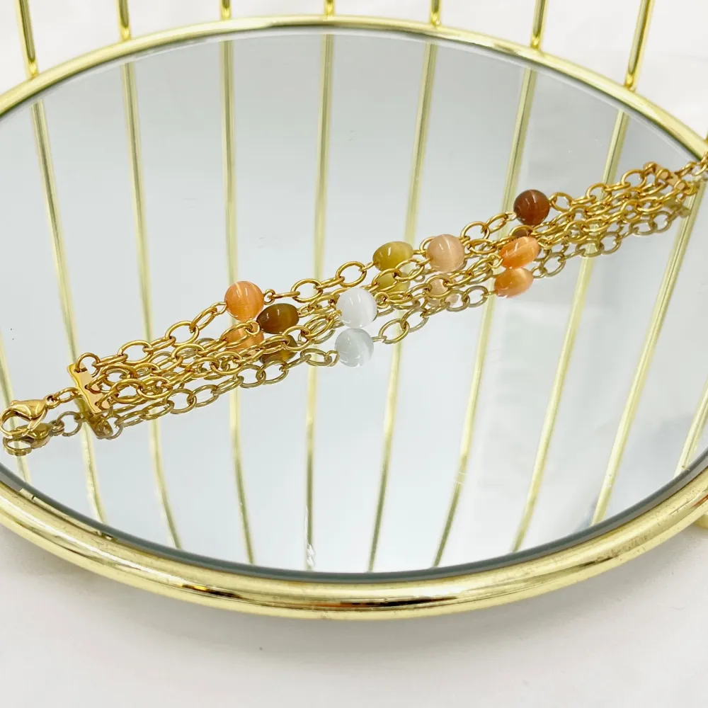 Catena a Tre fili con Perline-Bracciale in Acciaio - BAC-765-24