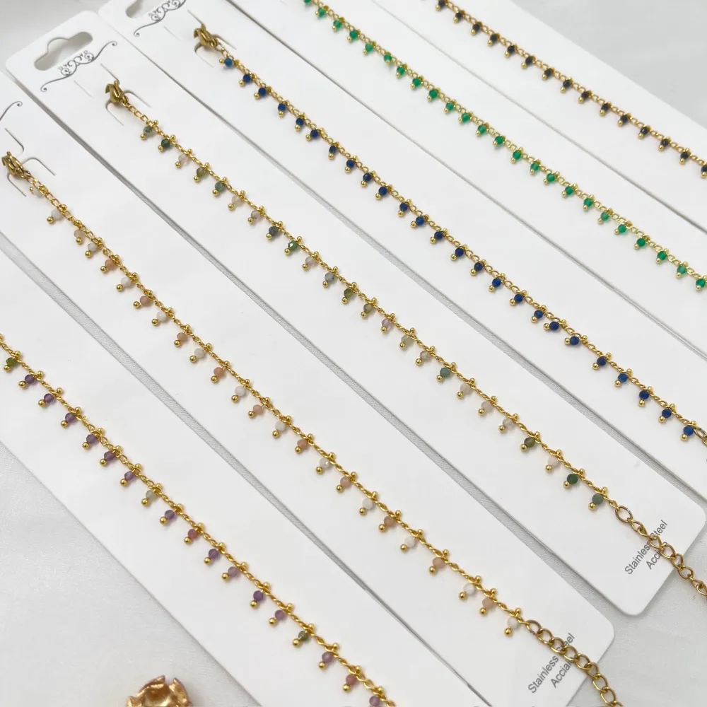 Catena con Cristallini Colorati -12pz Braccialei in Acciaio con Chiusura - BAC-765-45M