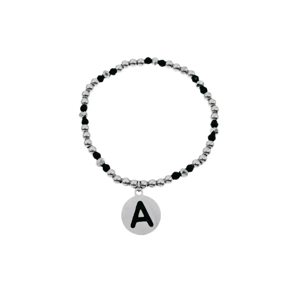 BAE2909-Iniziale con Strass - Bracciale Elastico in Acciaio - BAE2909-Iniziale con Strass - Bracciale Elastico in Acciaio