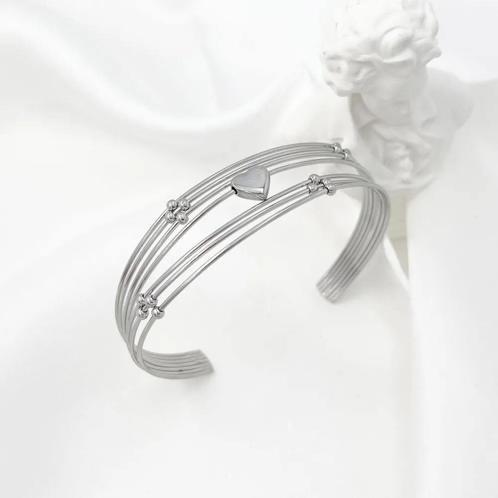 Multifili con Cuore-Bracciale Rigido in Acciaio - BAR-208-309
