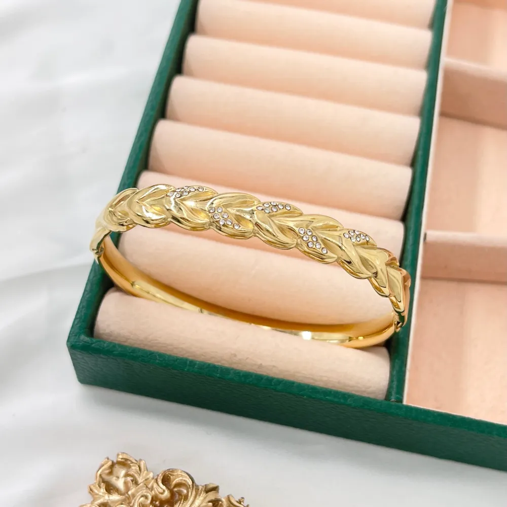 Intrecciato con Strass  -Bracciale Rigido in Acciaio - BAR-413-3084