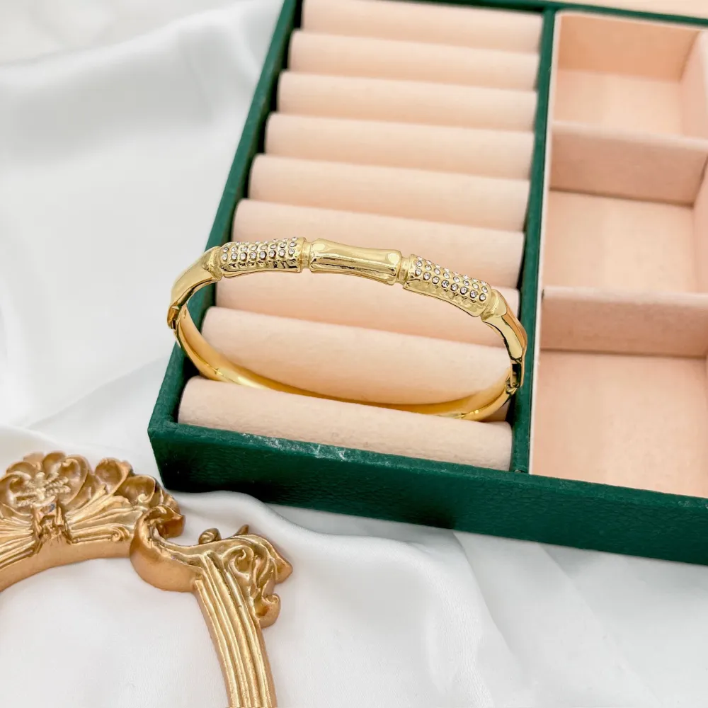 Bambù con Strass-Bracciale Rigido in Acciaio - BAR-413-3096