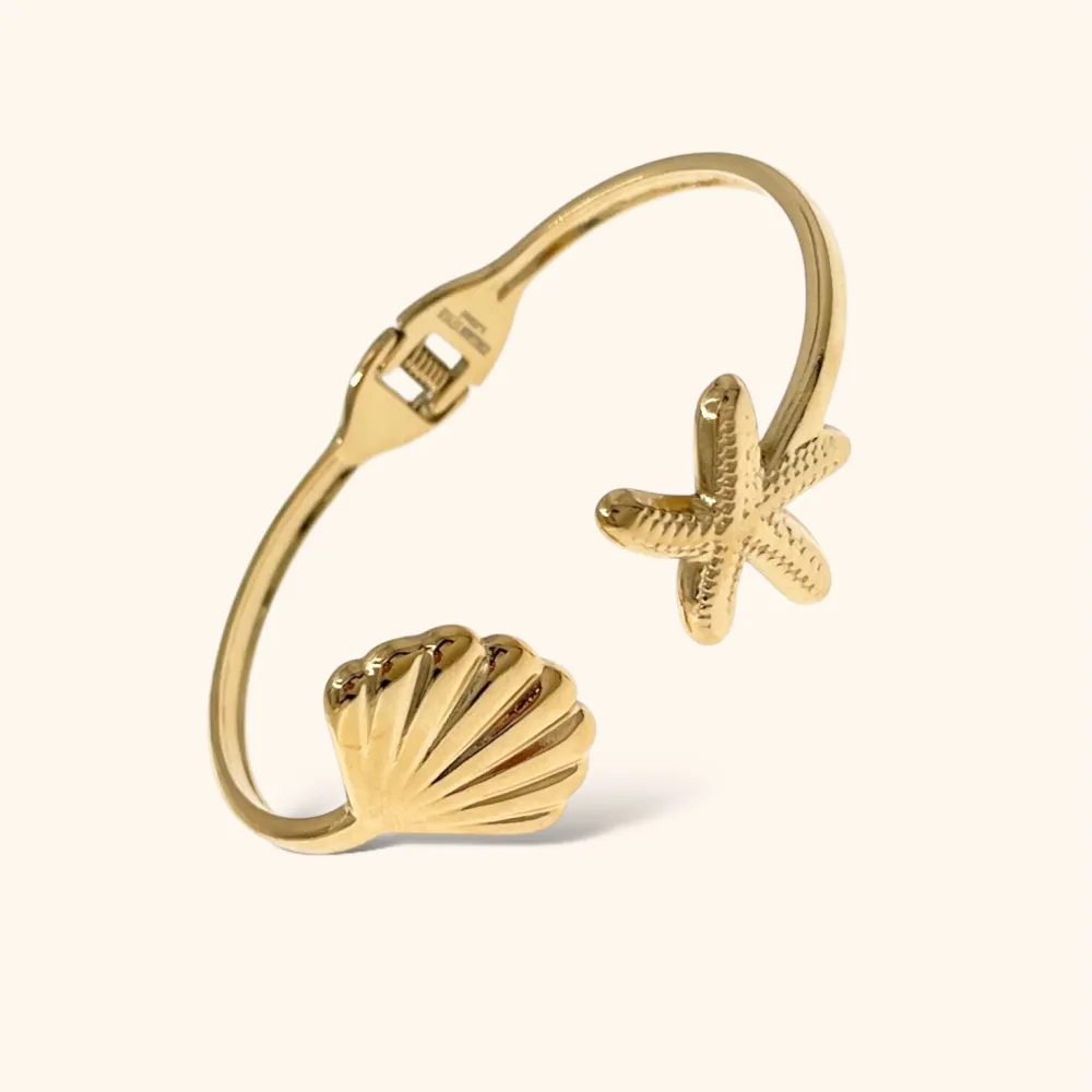 Conchiglia e Stella Marina-Bracciale Rigido in Acciaio - BAR-413-341