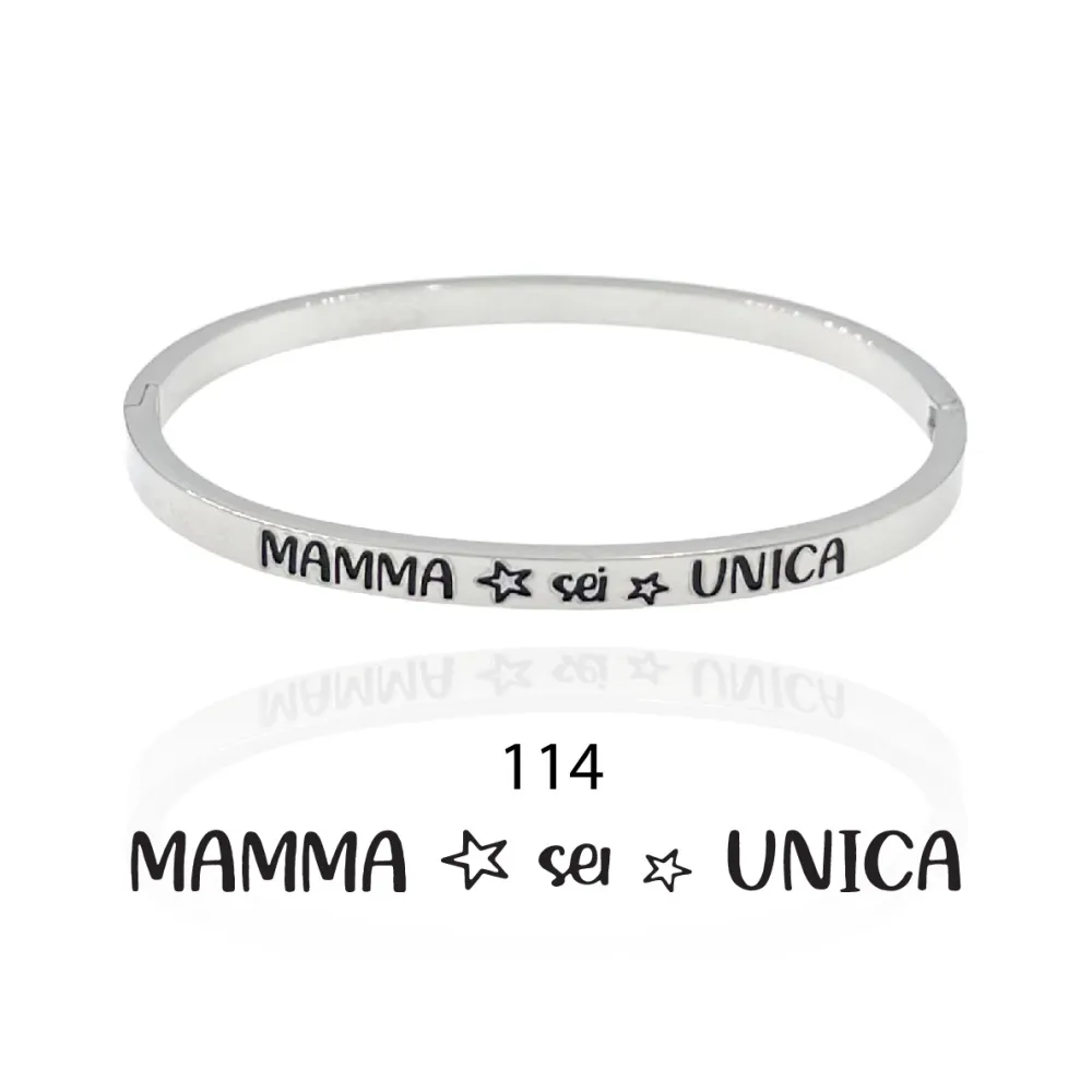 Mamma sei unica-Bracciale Rigido con Le Frasi Smaltati in Accia - BAR-413-B60 114#