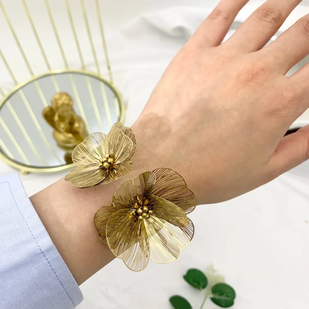 Doppio Fiore-Bracciale Rigido in Acciaio - BAR-732-197