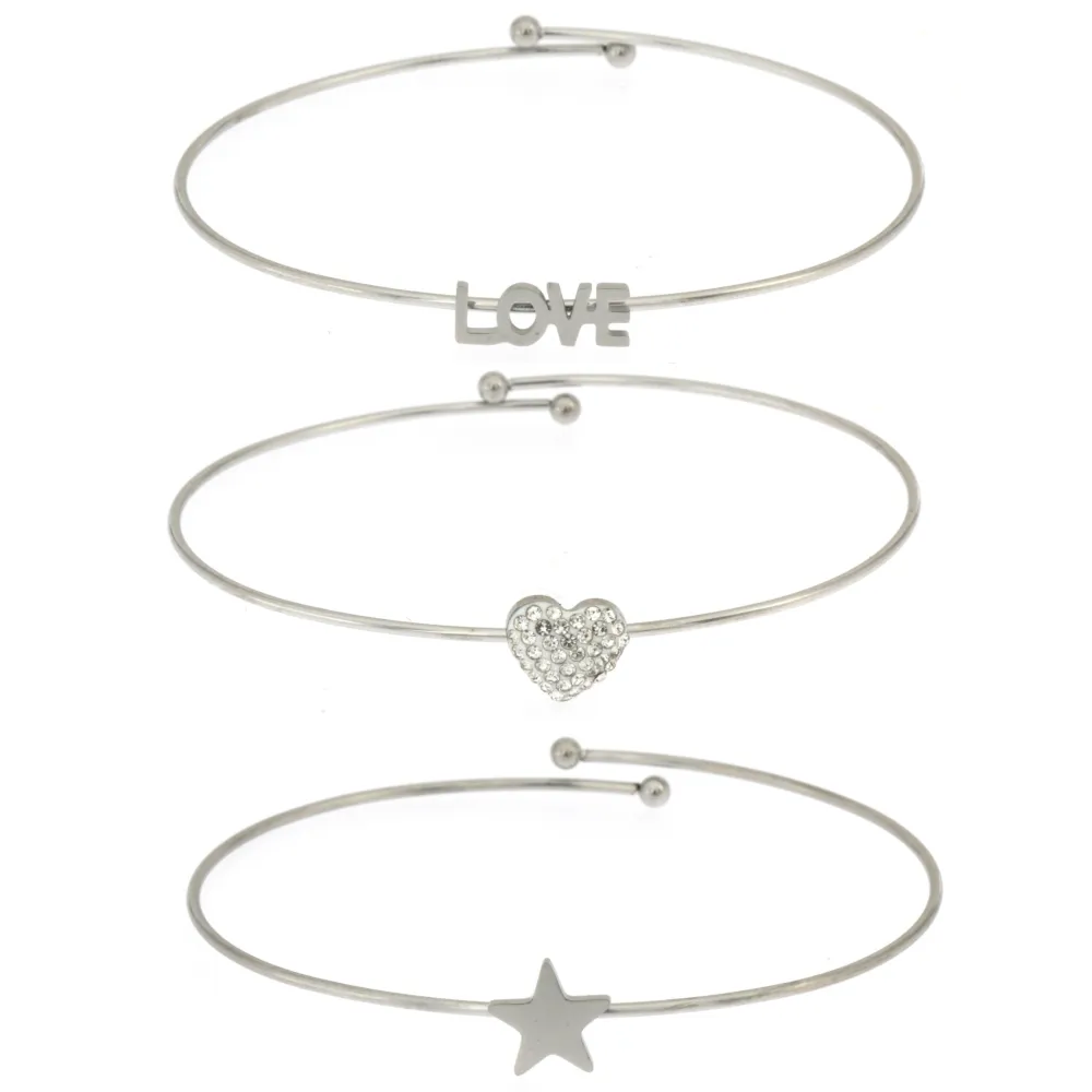 BAR-Set 3pz Bracciali 5409 - Bracciali Rigidi in Acciaio - BAR-Set 3pz Bracciali 5409 - Bracciali Rigidi in Acciaio