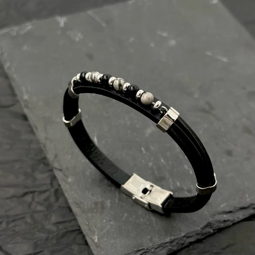 Pietrine-Bracciale in Pelle Acciaio da Uomo - BAU-600-H258