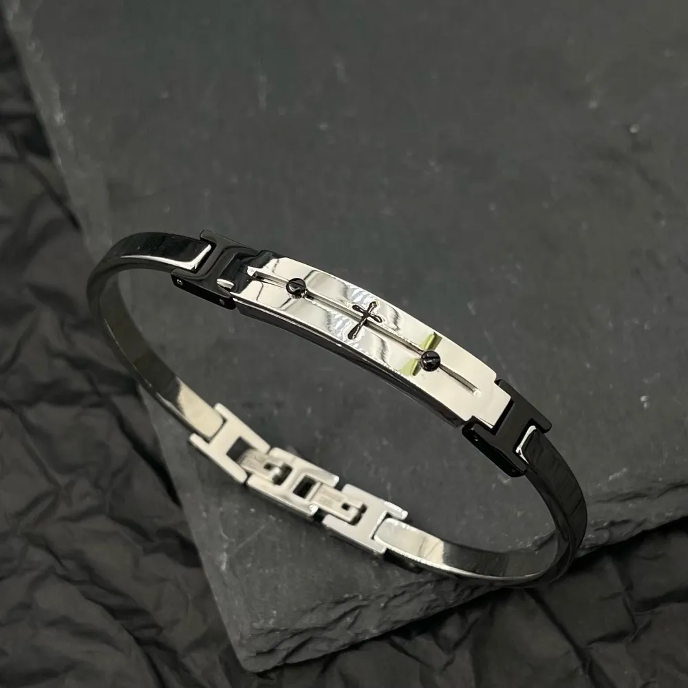 Semplice con Croce-Bracciale Rigido in Acciaio da Uomo - BAU-600-H271