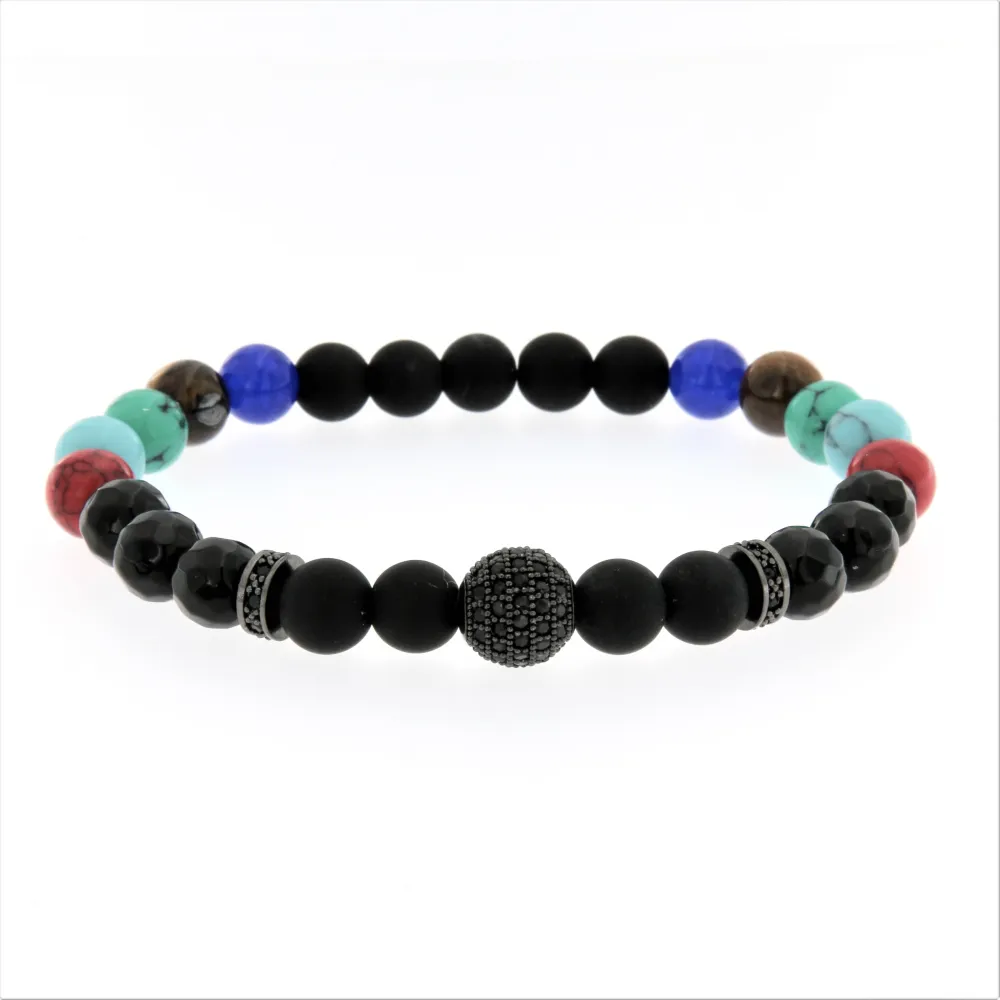 BAU6733-Pallina Zirconia- Bracciale Elastico con Pietre da Uomo - BAU6733-Pallina Zirconia- Bracciale Elastico da Uomo