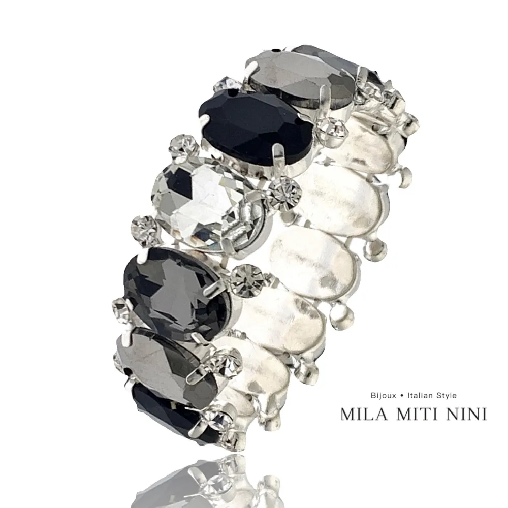 Ovale-Bracciale Elastico con Pietre Colorate - BMM-159-32