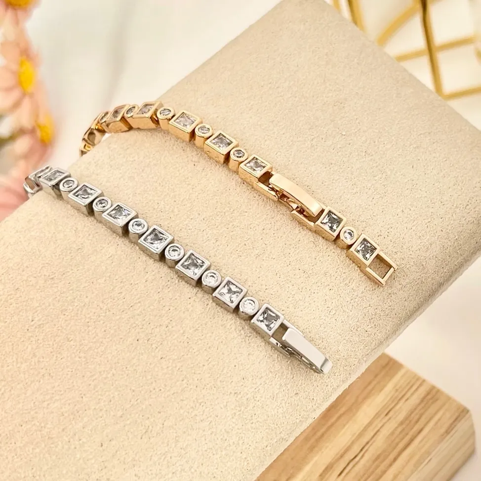 Quadrato e Tondo-Bracciale con Cubic Zirconia - BMZ-243-14 S