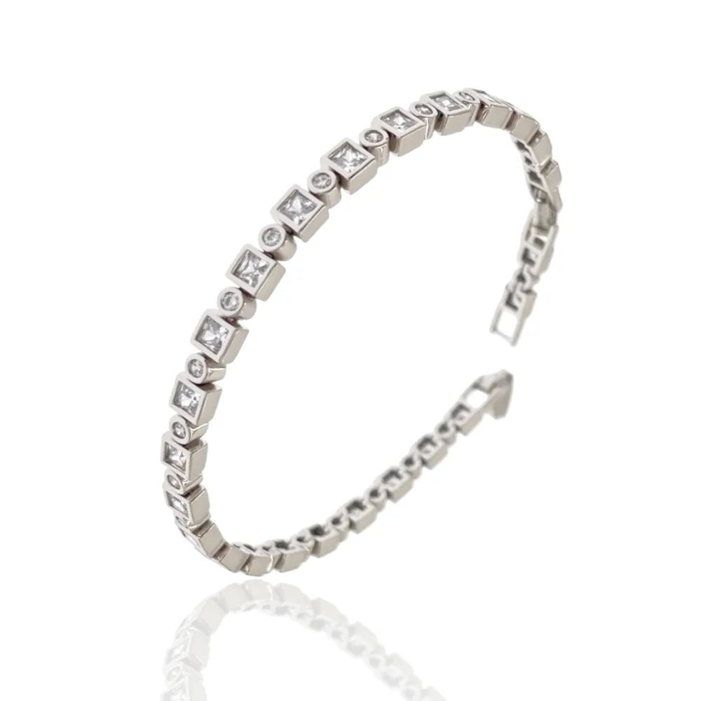 Quadrato e Tondo-Bracciale con Cubic Zirconia - BMZ-243-14 S