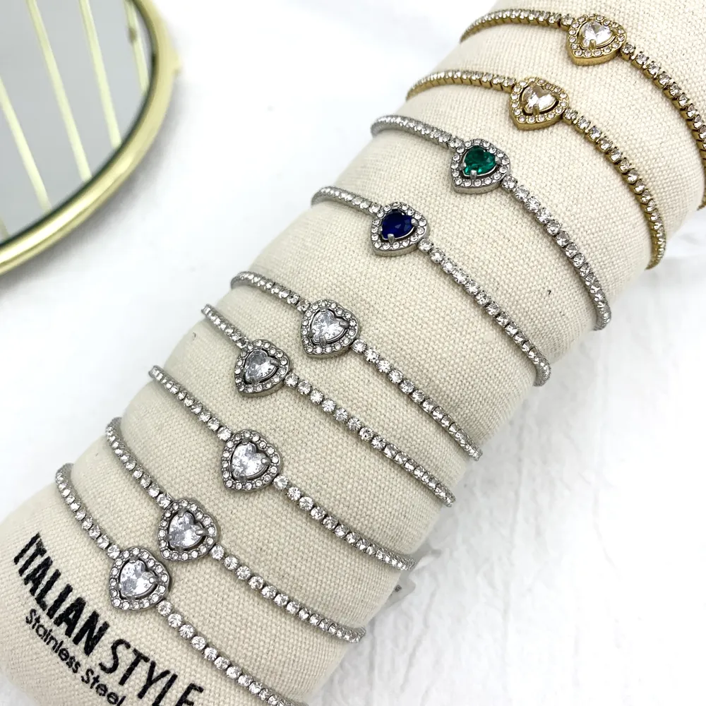 Tennis con Punto Luce a Cuore-12Pz Bracciali in Acciaio - BPA-103-AA1517B