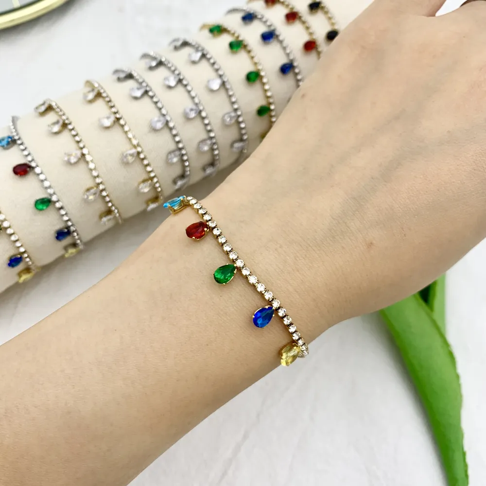 Tennis con Goccia-12pz Bracciali in Acciaio con Chiusura - BPA-103-AA2560B