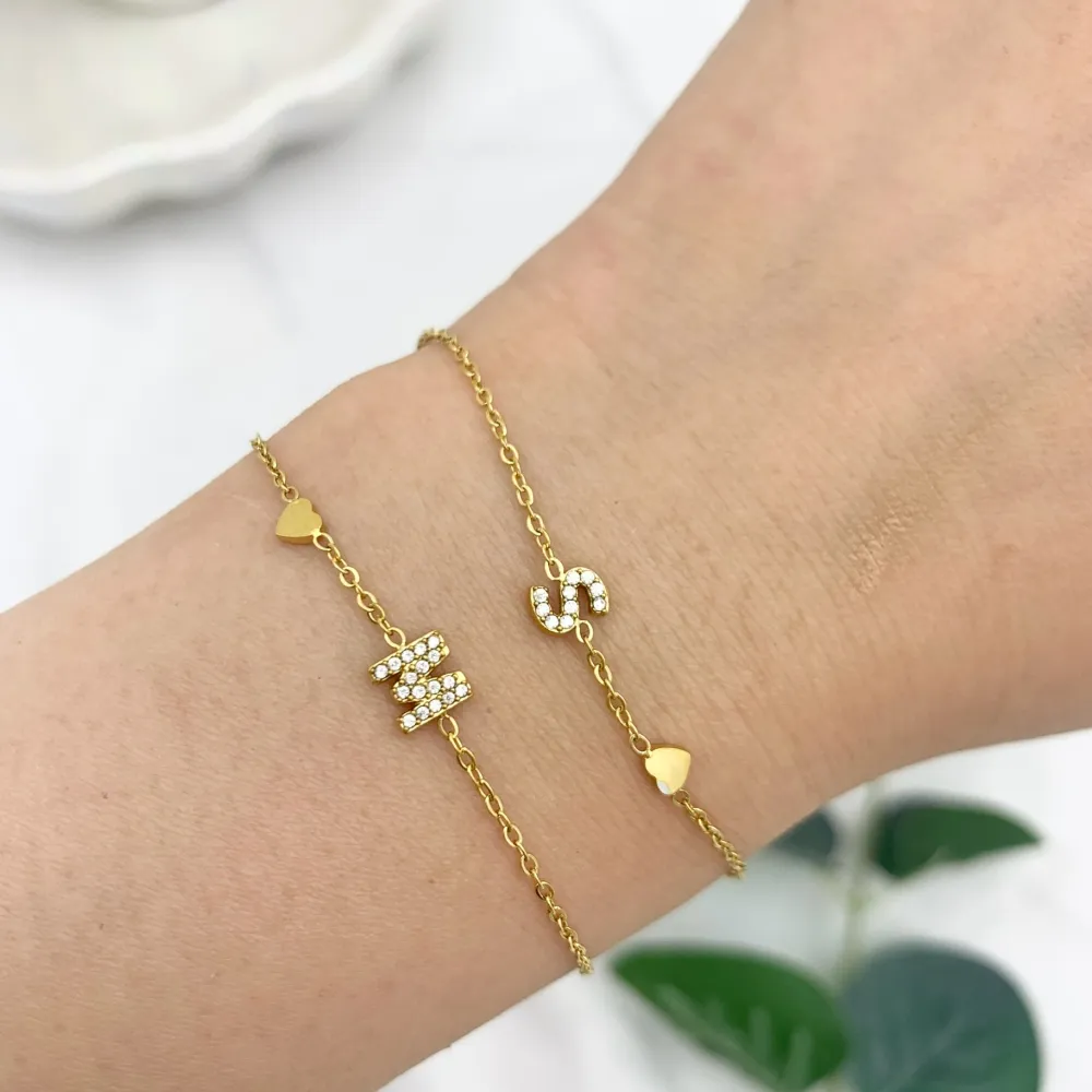 Iniziale Lettera con Zirconia -24pz Bracciali in Acciaio - BPA-103-AA3207B