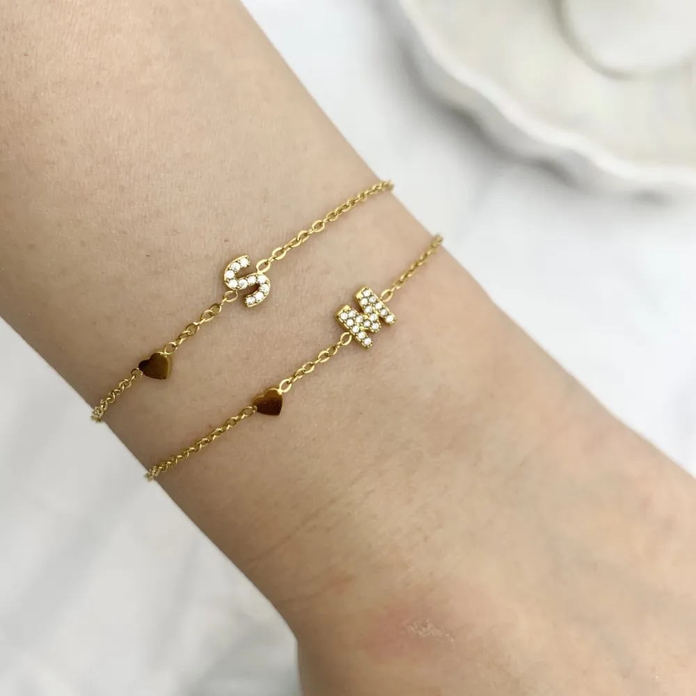 Iniziale Lettera con Zirconia -24pz Bracciali in Acciaio - BPA-103-AA3207B