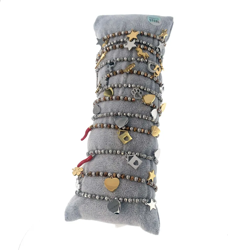 Mix tre Pendenti- 12 Pz Bracciali Elastici in Acciaio - BPA413-1309