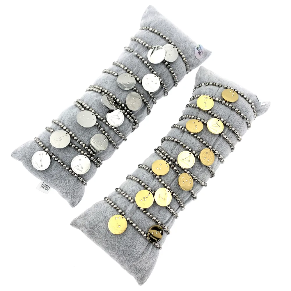 12Pz Bracciali Elastici in Acciaio+Cuscino in Omaggio - BPA413-2259-Segno Zodiacale-12 Pz Bracciali in Acciaio