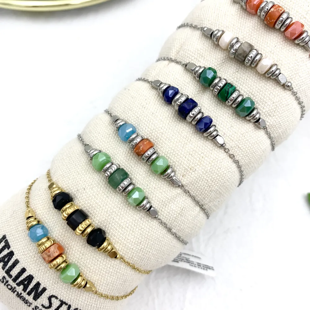 Perline Colorate-12Pz Bracciali in Acciaio - BPA-732-14