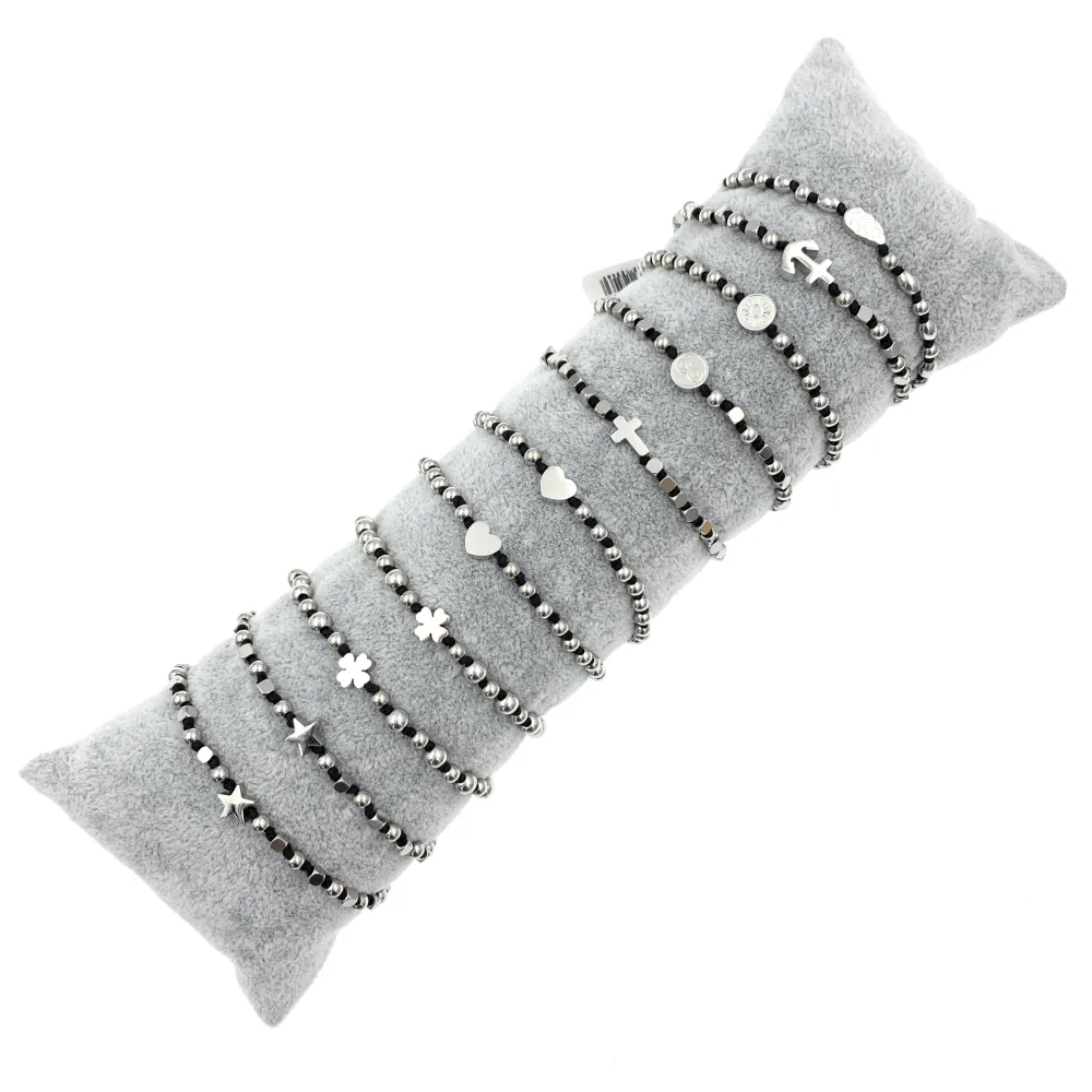 12Pz Bracciali in Acciaio con Chiusura a Moschettone + Cuscino - BPA7654-Nodo Mix-12 Pz Bracciali in Acciaio