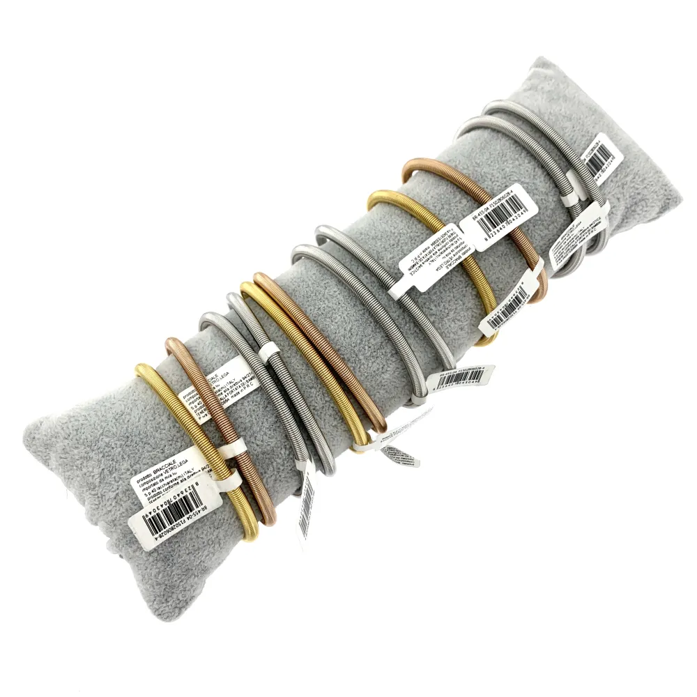 12Pz Bracciali Elastici in Acciaio+Cuscino in Omaggio - BPA7667-Mix Con Strass-12 Pz Bracciali in Acciaio