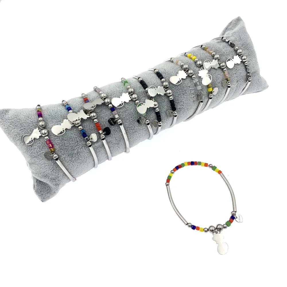 12Pz Bracciali Elastici in Acciaio+Cuscino in Omaggio - BPA7672-Gatto-12 Pz Bracciali in Acciaio