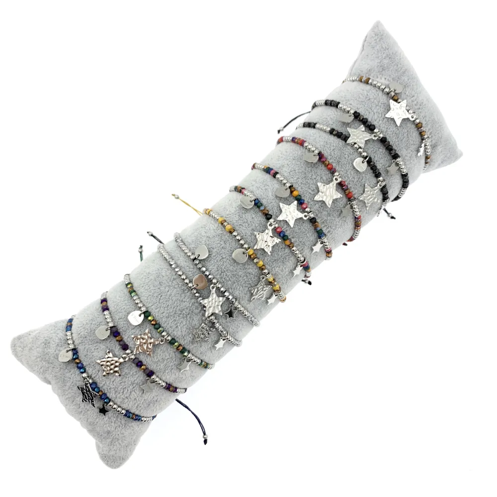 12Pz Bracciali in Acciaio Regolabili + Cuscino in Omaggio - BPA7690-Stella -12 Pz Bracciali in Acciaio