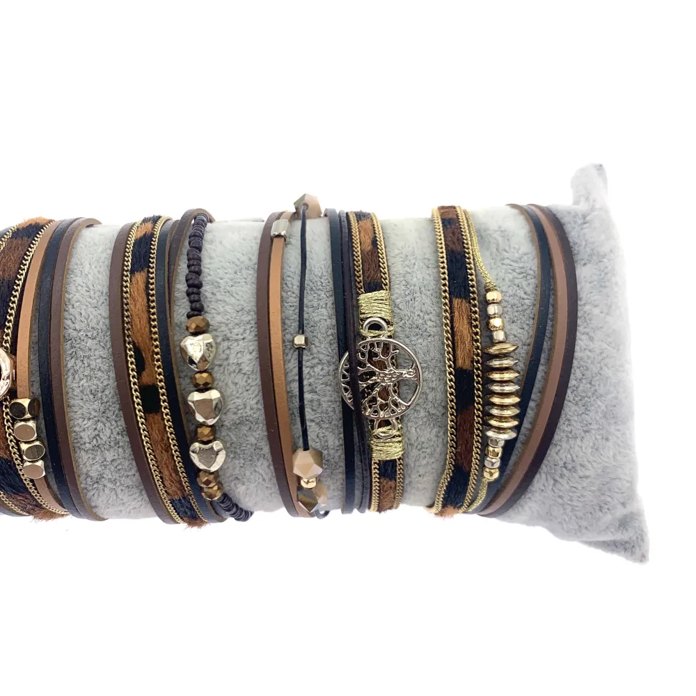 6pz Bracciali+Cuscino in Omaggio - BPM176-167-Multifili Animalier con Charmes- 6 Pz Bracciali