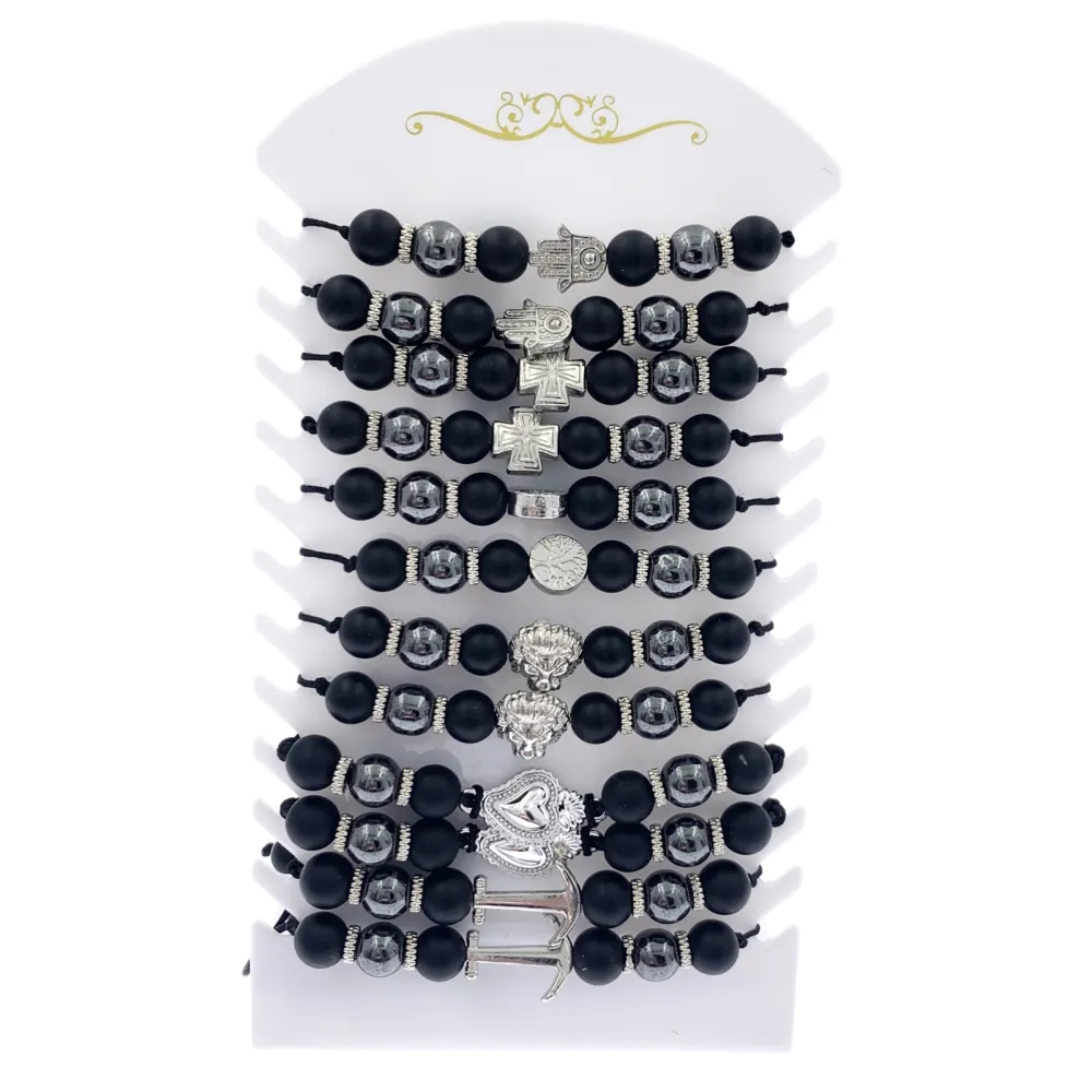 BPM7564-Palline con Ciondolo- 12 Pz Bracciali Regolabili - BPM-191-10