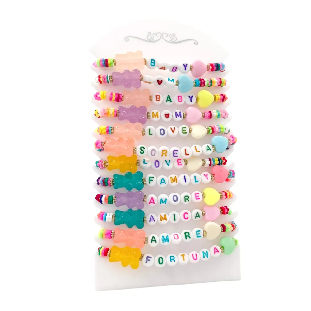 Caramella Orsetto Scritte-12 Pz Bracciali Elastici - BPM-480-80