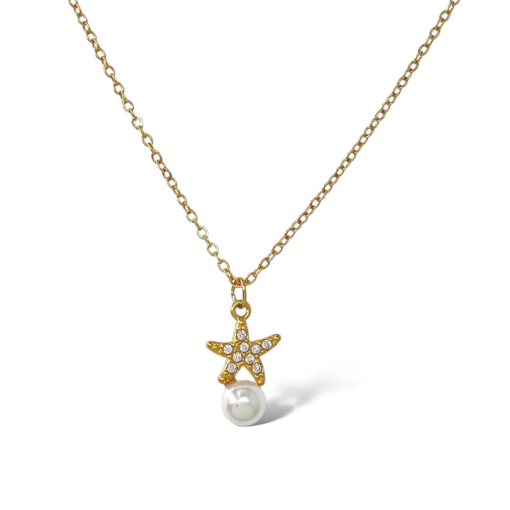 Stella Marina con Perla-Collana Girocollo in Acciaio - CAC-103-5057N