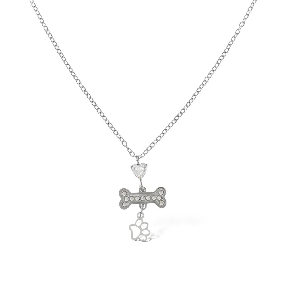 Osso con Zampa-Collana Girocollo in Acciaio - CAC-103-5264N
