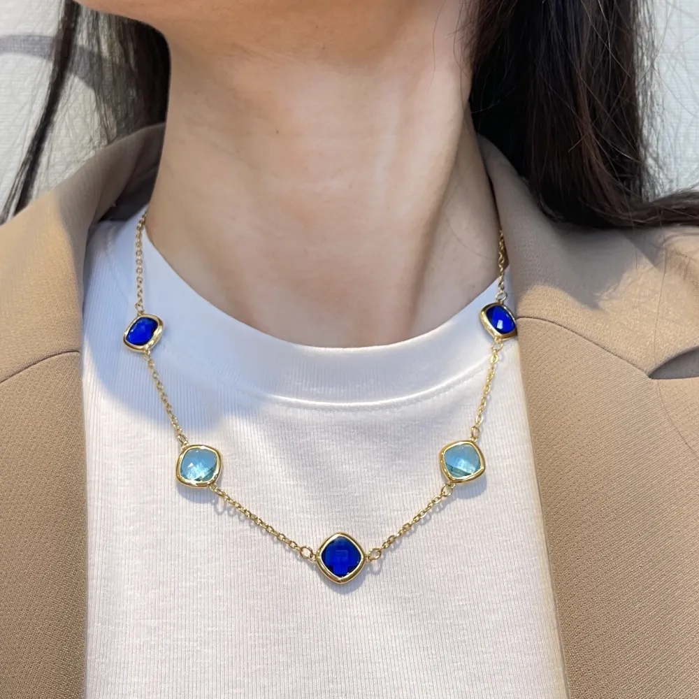 Pietre Colorate -Collana Corta in Acciaio - CAC-103-5416N