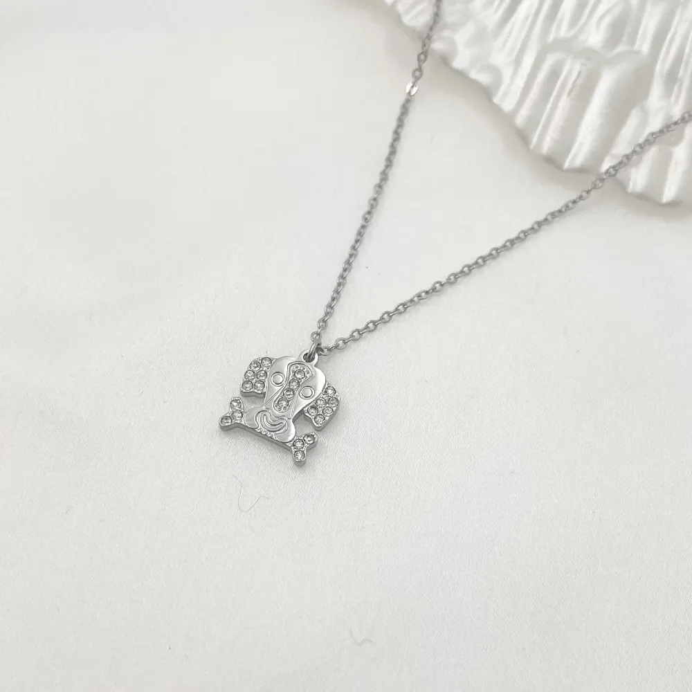 Cagnolino con Zirconia-Collana Corta in Acciaio - CAC-103-AA1041N