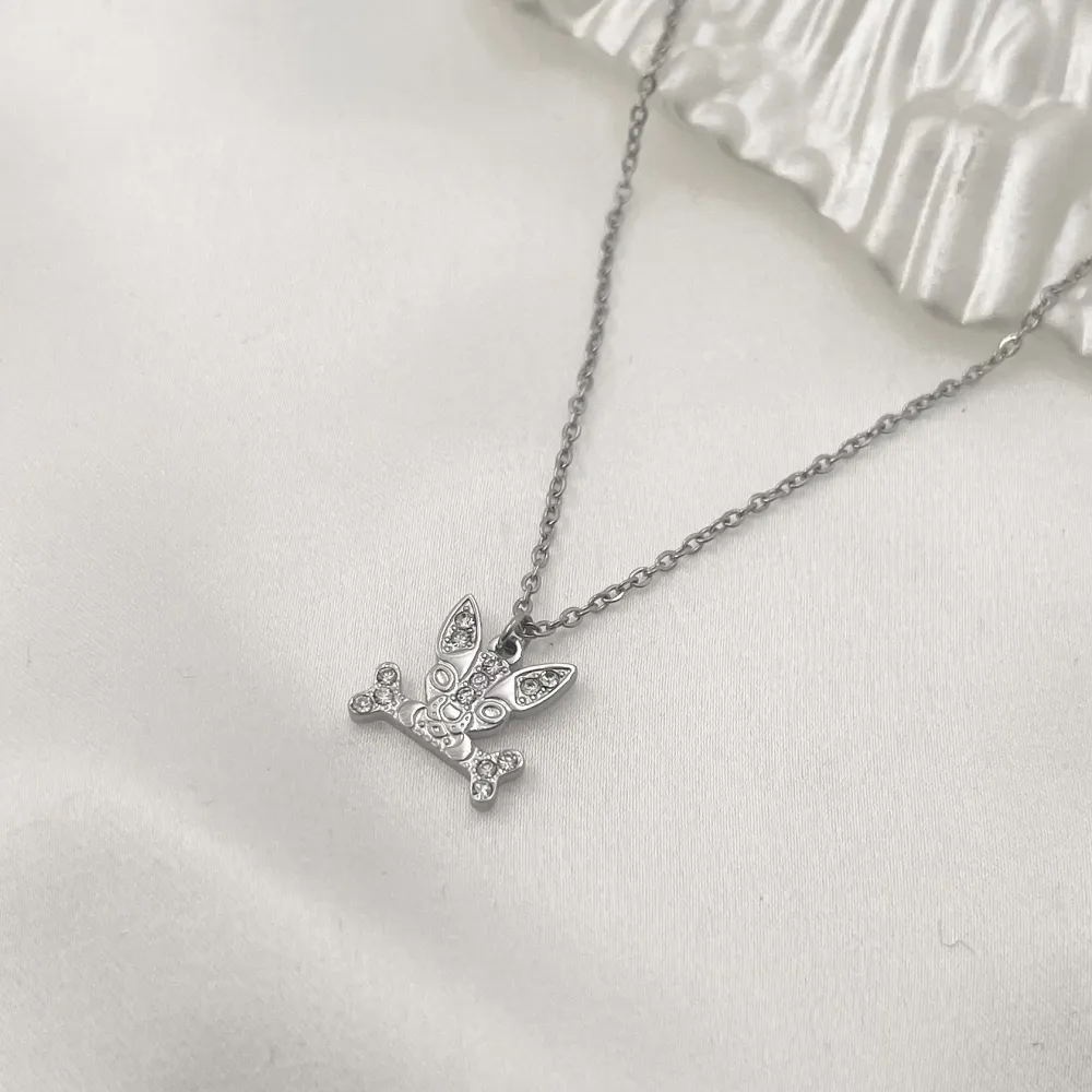 Cagnolino con Zirconia-Collana Corta in Acciaio - CAC-103-AA1044N